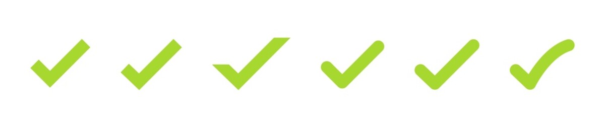 Checkmark icon set. Green check mark vector sign. Checkmark  sign isolated on white background. Yes tick in checkbox.
