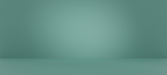 Abstract pastel cyan color and gradient light background with studio table backdrops display product design. Blank green empty space room showing. Blur 3D render podium stage vector texture pattern
