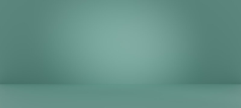 Fototapeta Abstract pastel cyan color and gradient light background with studio table backdrops display product design. Blank green empty space room showing. Blur 3D render podium stage vector texture pattern