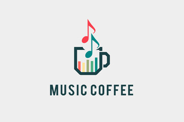 cup with equalizer and music note logo design vector for music application, social media chanel, web icon, record, etc