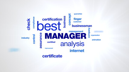 Manager business typography word cloud animation, corporate success team, office businessman concept, people