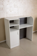 counter for retail sale of goods in a store made of glass and wooden panels. Equipment forsale of products. concept is business and entrepreneurship.