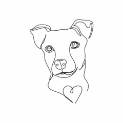 Vector continuous one single line drawing icon of portrait of dog  logo concept in silhouette on a white background. Linear stylized.
