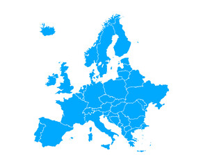 Fototapeta na wymiar blue europe map on a white background in flat. Vector illustration