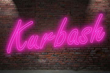 Neon BDSM kurbash also rhinoceros-hide whip also sjambok (in german Nilpferdpeitsche) lettering on...