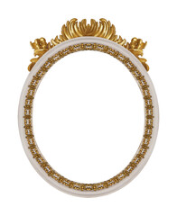 Golden frame for paintings, mirrors or photo isolated on white background. Design element with clipping path