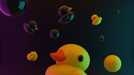 Rubber ducks background 3d model 