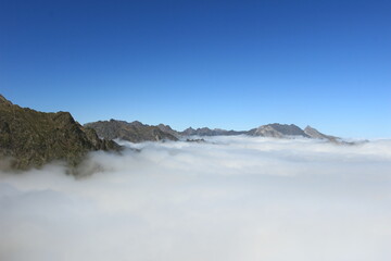 Above the clouds in the mountains