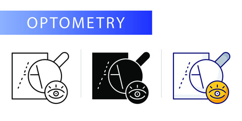 Optometry (blurry vision, fitting lenses). Line icon concept - obrazy, fototapety, plakaty