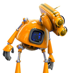 retired old robot in a white bacground