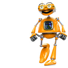 retired old robot in a white bacground