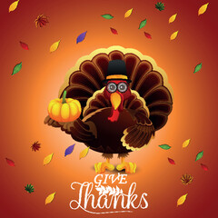 Happy thanksgiving invitation design template  with turkey bird