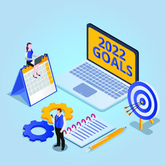 Business team goal 2022 3d isometric vector illustration concept for banner, website, landing page, ads, flyer template