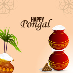 Happy pongal celebration greeting card with creative background