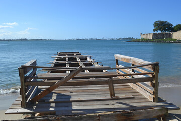 Old, wooden pier, Paseo del Moro, Puerto Rico - obrazy, fototapety, plakaty