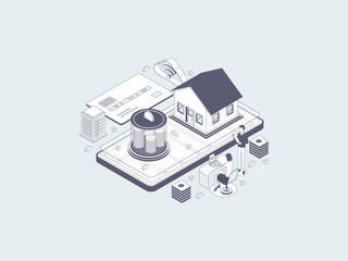 Family Investment Isometric Illustration Lineal Gray. Suitable for Mobile App, Website, Banner, Diagrams, Infographics, and Other Graphic Assets.