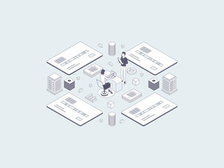 Credit Card System Isometric Illustration Lineal Gray. Suitable for Mobile App, Website, Banner, Diagrams, Infographics, and Other Graphic Assets.