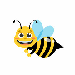 Cartoon bee isolated on white background. Cute bee mascot. Vector stock
