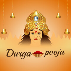 Durga pooja celebration with creative illustration Durga maa and background