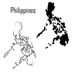 Philippines map black and white vector illustration.