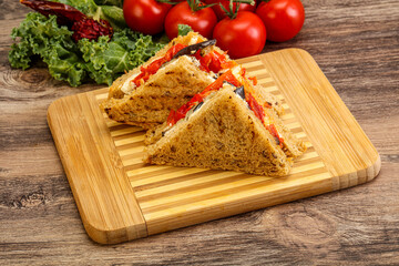 Club sandwich with eggplant and cheese