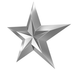 Obraz premium 5 point star - Christmas Star - silver metal single isolated on white - 3d rendering