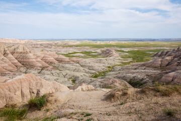 Panorama Point Overlook in Badland national park during summer. Badland landscape South Dakota.