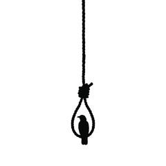 Gallows (Hanging Rope) and Crow Silhouette. Dramatic, Creepy, Horror, Scary, Mystery, or Spooky Illustration. Illustration for Horror Movie or Halloween Poster Element. Vector Illustration