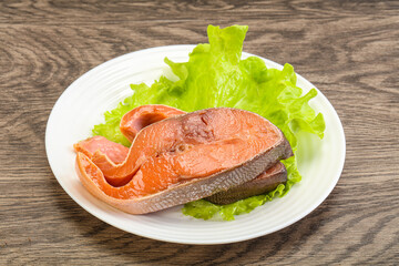 Two pink salmon fish steak