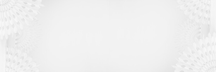 Obraz premium White abstract modern simple banner with white carved round paper fans as side border with copy space in oriental origami asian style, abstract background for design site, web, header.