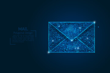 Abstract isolated image of a letter, mail or message. Polygonal illustration looks like stars in the blask night sky in spase or flying glass shards. Digital design for website, web, internet. © Katsiaryna