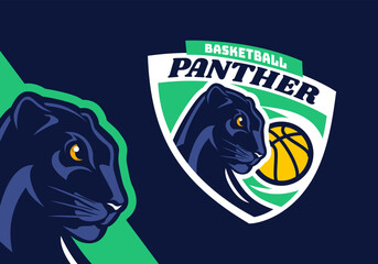 Basketball with black panther head badge mascot logo © iyas
