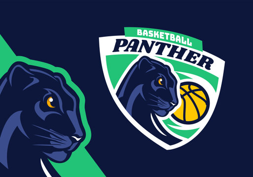 Basketball with black panther head badge mascot logo