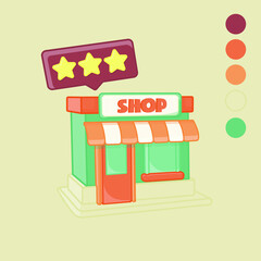 Illustration of a cute shop in orange colors with stars