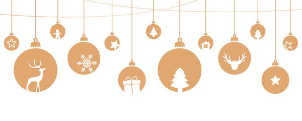 christmas card with tree balls decoration on white - obrazy, fototapety, plakaty
