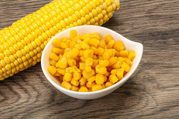 Sweet yellow corn in the bowl