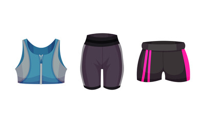 Tight Sportive Pair of Shorts or Trunks and Tank Top as Track Womenswear Vector Set