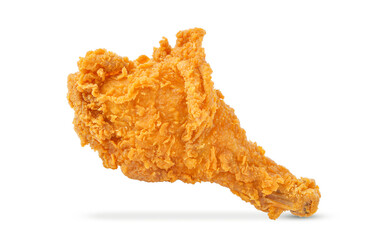 Fried chicken leg isolated on white background.