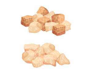 Pile of Brown Sugar Cubes as Sweetener for Tea and Coffee Vector Set