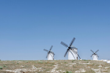 Traditional spanish windmills in Castille La Mancha autonomous region, Campo de Criptana, Ciudad Real, Spain