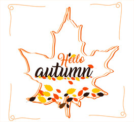 Hello autumn! Hand drawn, Sketch, design elements. Vector illustration.