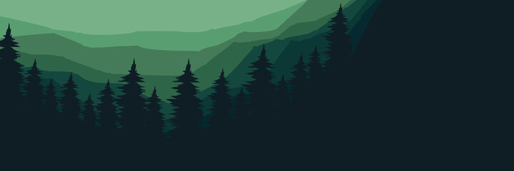 forest at mountain cliff flat design vector illustration good for web banner, ads banner, tourism banner, wallpaper, background template, and adventure design backdrop