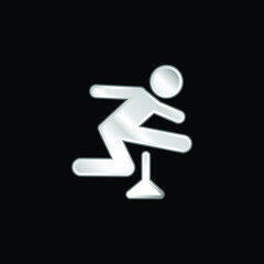 Athlete Jumping Silhouette silver plated metallic icon