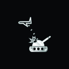 Airplane Throwing Bombs On A War Tank silver plated metallic icon