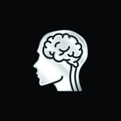 Brain silver plated metallic icon