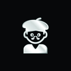 Bohemian Artist Man With Hat And Moustache silver plated metallic icon