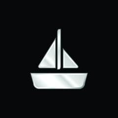 Boat With A Sail silver plated metallic icon