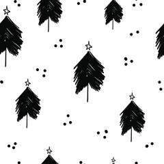 Winter graphic seamless pattern with christmas trees. Hand drawn vector illustration. Wrapping paper Christmas.