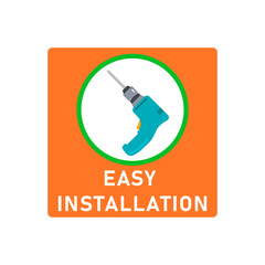 Easy simple installation icon with power drill symbol in circle. Round and square shape. Isolated vector illustration, clipart, sign. Design template for website elements, sticker, tag and other use.