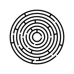 An empty blank labyrinth with a circular shape. Round maze. Vector editable template. Clipart and illustration on white background.
